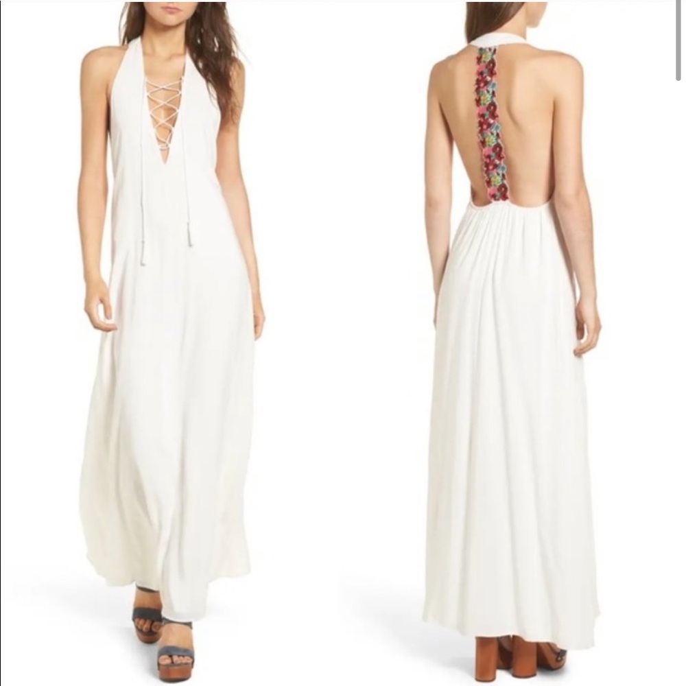 New! SMYM White Voyage Lace Up Embroidered Maxi S